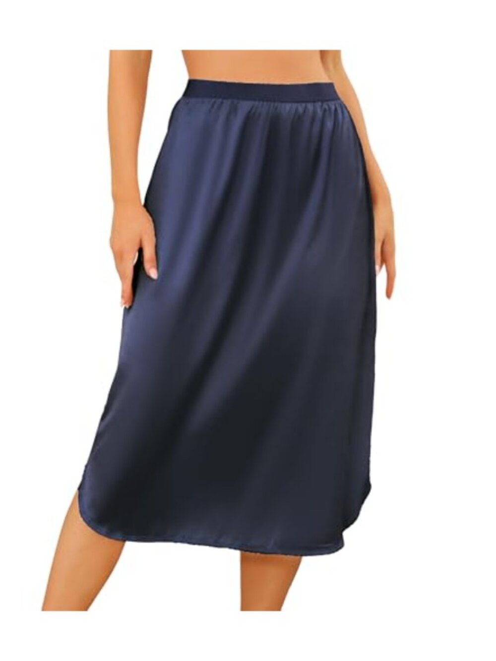 Satin Half Slip Underskirt with Side Slit A-Line Elastic Waist